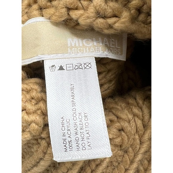 Michael Kors Chunky Cable Knit Pom Pom‎ Beanie Hat Brown Faux Fur NWOT main image 5